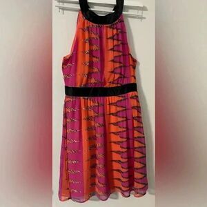 Luxology Pink Orange Neon‎ Zig Zag Sleeveless Dress | Size Medium RN#111503
